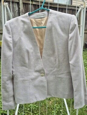 Evan Picone Neutral Light Taupe Single-Button Collarless Blazer